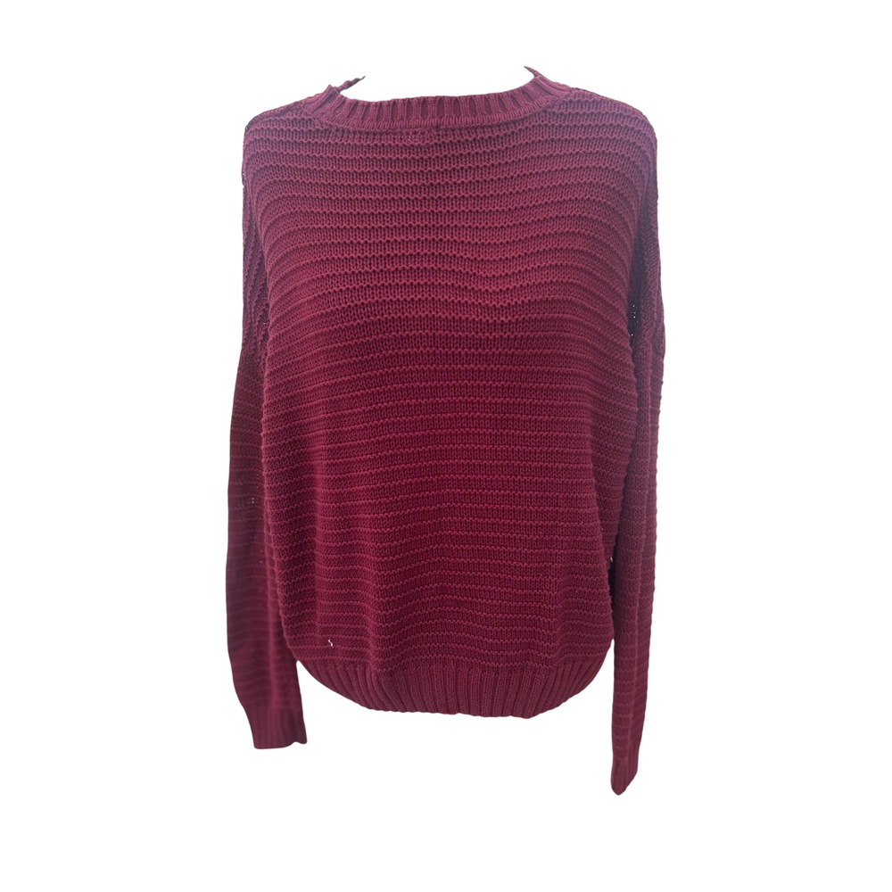 H&M Divided Womens Burgundy Textured Knit Crew Neck Sweater Maroon Size M